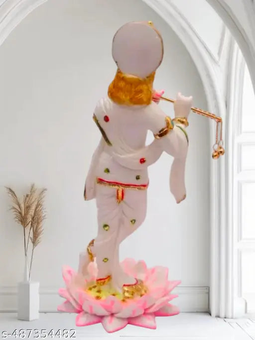White marble kamal Krishna ji Stechu suitable for Home Pooja room beautiful Lord lovely krishna idol for home decor, office room showpiece