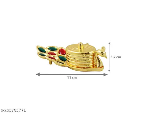 PAYSTORE Roli Chandan Peacock Kumkum Box, Pooja Haldi Kumkum Holder, Plate, Design Kumkum Box for Puja Ethnic Metal Holder,Engagement,Tilak Decorative Boxes