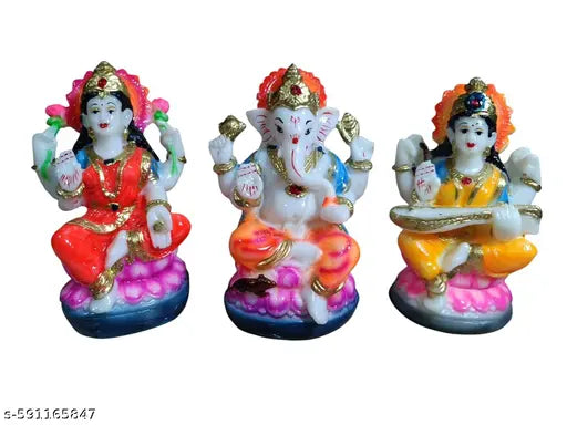 Laxmi. Ganesha Saraswati Idol for Home & Office Decoration | 10x5x5 cm, 300g | Premium Decorative Showpiece for Mandir, Pooja Room, Table & Gift | Traditional Hindu God Statue for Diwali, Festivals & Auspicious Occasions.