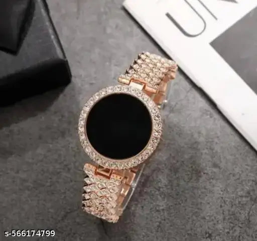 Rose Gold Crystal Studded Watch & Bracelet Combo | Elegant Women's Fashion Set Rose Gold Watch | Crystal Watch | Women's Combo Watch | Stylish Bracelet Set | Girls Watch Combo