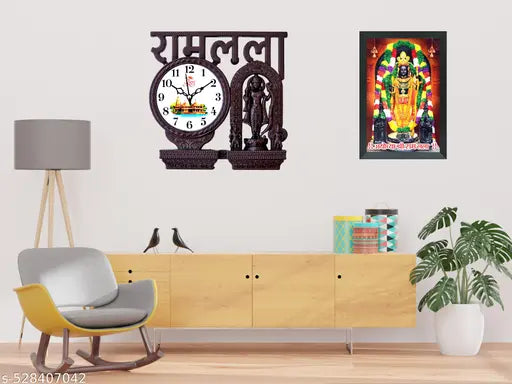 The Ramlala Wall Clock is a beautifully crafted timepiece that combines spiritual significance with functional design