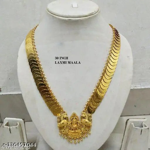 Gold Plated Necklace Chain with Laxmiji Pendant For Women ( Big Size , 30 Inch )