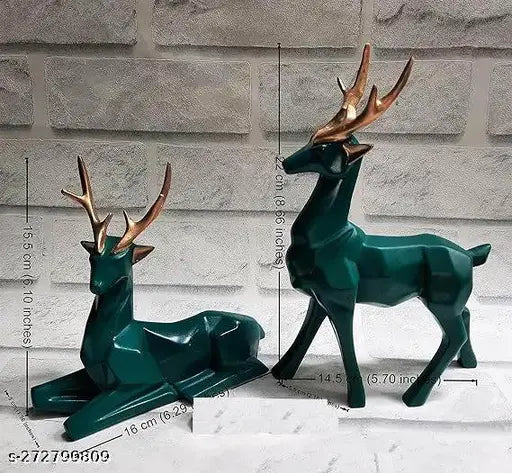 Luxury Antler Deer Statue Green – Centerpiece Deer Showpiece Gift