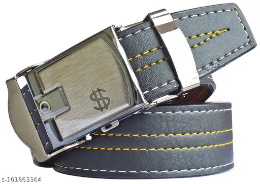 Sunshopping Men's Formal & Casual Black PU Strap Belt With Auto Lock Buckle