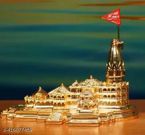 Gold Plated Ram Mandir Car Dashboard Accessory and Idol Statue Showpiece for Home Decor, Office Desk, Pooja Room| Spiritual Figurine & Best Gift for Gifting| 3D Ayodhya Model with Box|