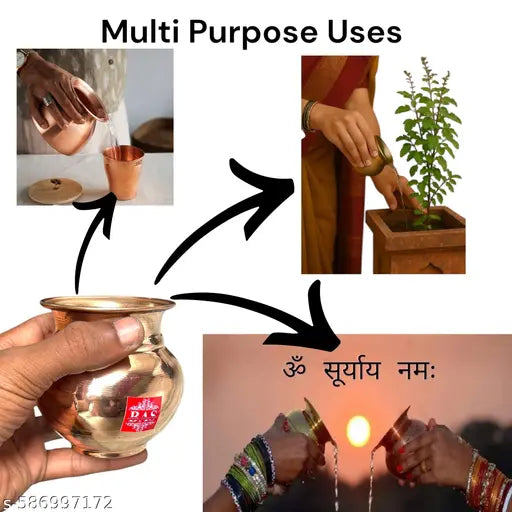 Pure Copper small size Lota for Pooja | Pital Tamba Kalash / Water Pot | Mandir & Ghar Pooja Accessories(Pack Of 1)