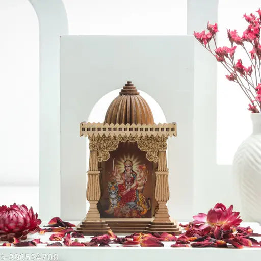 Jaipuri arts Laser Craft Collectible India Temple Idol for Puja Home Decoration Car, Hindu Idols Maa Ambe Mandir Car Dashboard Desktop Decor [ 11 × 7 CM ]