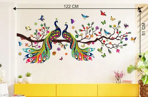 Art Kafe Colorful Peacocks on the Branch Wall Sticker