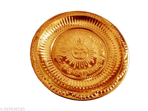 9 inch copper om thali Handcrafted Brass Thali/Aarti Plate for Puja/Worship,Diwali gifts, handicrafts, home décor, return gifts, special occasions, birthdays, karwa chauth, wedding