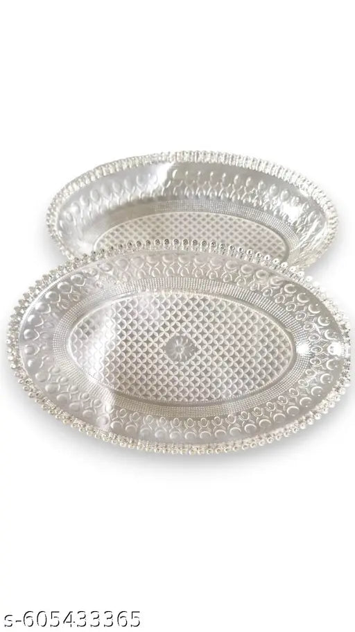 Premium plastic  Look Oval Serving Tray Set | Multipurpose Snack Plate | Stylish Party & Home Kitchenware | Decorative Plastic Platter (Set of 2)