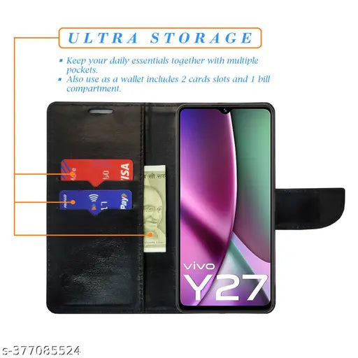 Black Dot Flip Cover for Vivo Y27 4G| Leather Finish|Shock Proof|Magnetic Clouser Compatible with Vivo Y27 4G(Black)