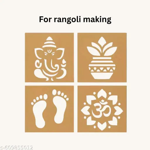dev Production | Designer MDF Rangoli Stencil Set – 4 Traditional Patterns for Easy & Quick Rangoli Making