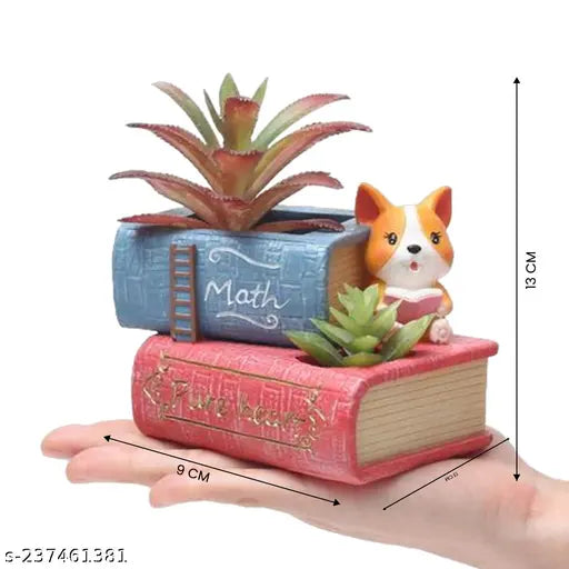 Cute Corgi Dog Reading Book Succulent Pot, Pan Stand,Coin Holder, Decorative Showpiece