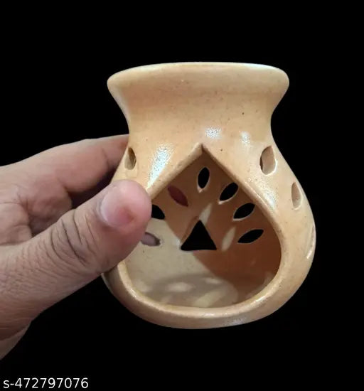 Srimaa Ventures Stylish Ceramic Aroma Diffuser Oil Burner || Big Cream Tea Light Holder with Free Candle