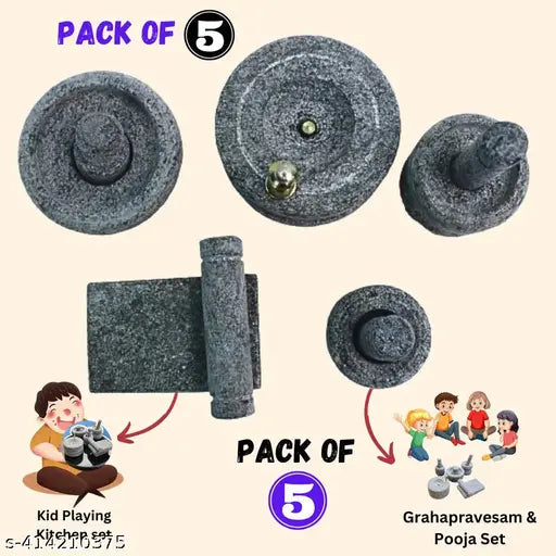 Stone miniature/ Stone Miniature Kitchen Set for Kids/Miniature Kitchen Set Kids Toys / Pooja and Grahapravesam / Combo pack/ Traditional Home Decor / Grinding Stone / Kitchen Playsets/Mini Toy/Housewarming Set/Birthday Gift for Kids( Medium Size ) ( Pack