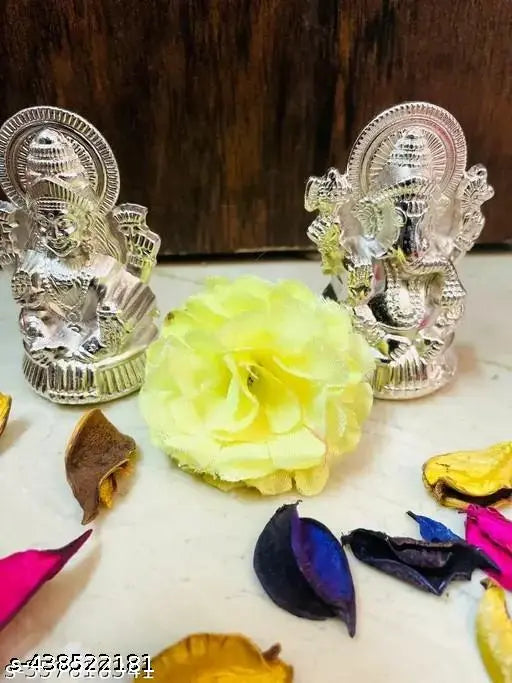 DARIDRA BHANJAN  Metal Lakshmi Ganesha Idol Set for Diwali Pooja- Silver Plated Lakshmi Ganesha Murti