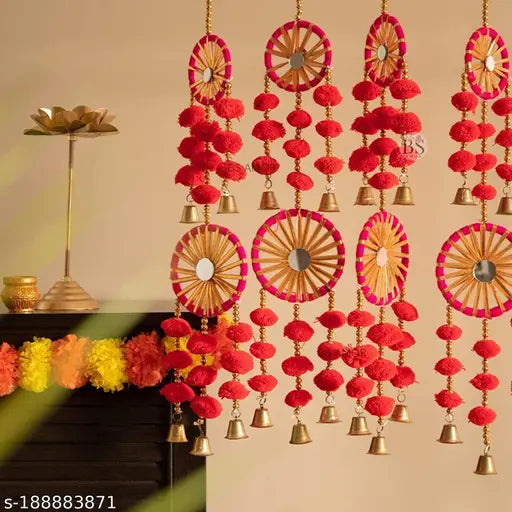Bellu 4 Dual Red Chakri Latkan Traditional Hanging Latkan for Party, Wedding, Room, Home, Main Door ,Diwali Decoration Items wall decor & hangings