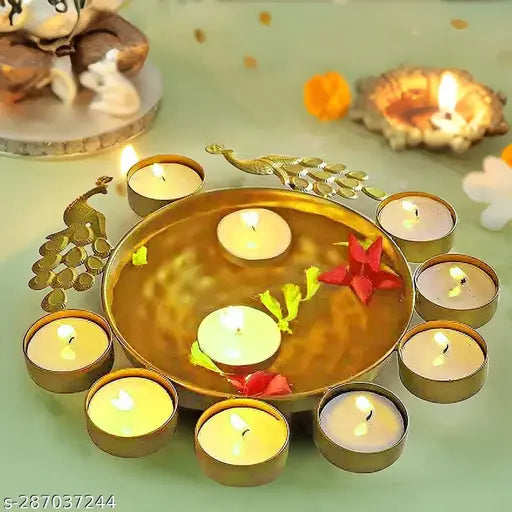 Peacock Urli Bowl Design  for Floating Flowers and T - Light Candles Home (10 inch)