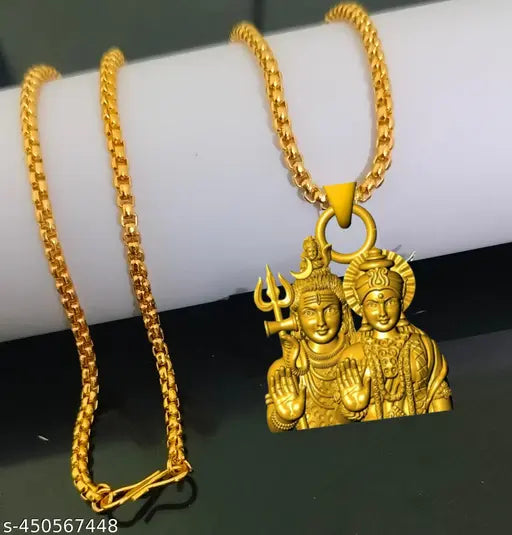 Trending stylish new religious gold plated lord Shiva gora parvati shankar mahadev mahakal bholenath locket with gold boxer chain pandent Necklace for boys /Men& girls/women