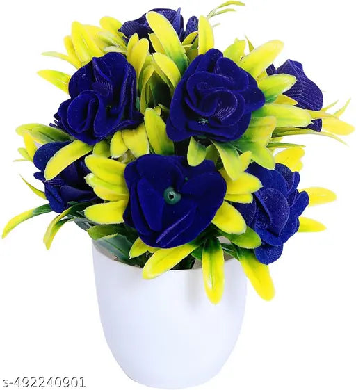 NERAPI 2 Pcs Attractive Design Rose Flower Plant for Home/Office Decoration | | Blue Rose Flower | Artificial Flower with Pot  (7 inch, Pack of 2)