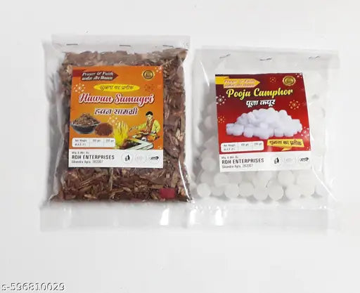 Hawan Samagri ( 50 gm ) + Kapoor ( 50gm ) ) (Combo Pack of 2 Pure Kapur Puja Hawan Samagri Mixture of Verious Dried Herbal Roots