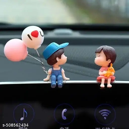 SHREE GOLDEN CUTE COUPLE CAR DASHBOARD DECOR PAIR Decorative Showpiece - 4 cm ( MULTI COLOR)