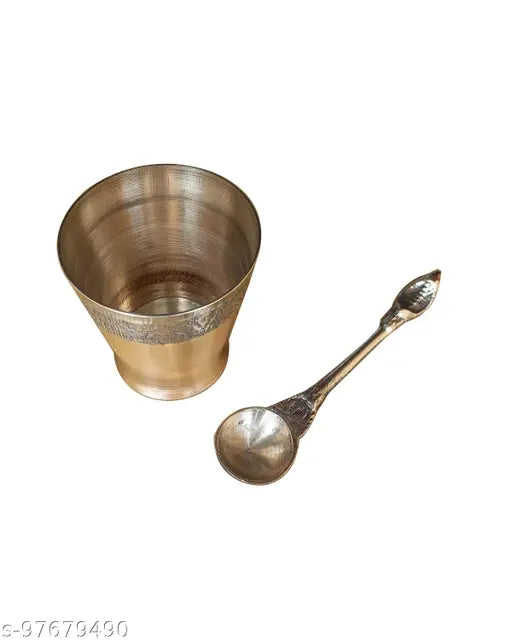 Craft World  Brass Panch Patra Glass with Naga Spoon, Panchapatra Set for Serve Secread/Holy Water, for Poojan Purpose. puja articles