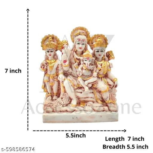 Traditional Shiv Parivar Marble Look Murti for Home Mandir & Spiritual Gifting (7 x 5.5 Inch) Shiv Parivar murti marble finish, Lord Shiva family statue, Shiv Parvati Ganesh Kartikeya idol, Hindu religious idol, mandir murti for home, pooja decor statue,