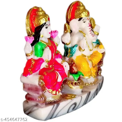 RAMA ART, Laxmimaa Ganesha murti for Diwali PujaLakshmi Ganpati Ganesha Idol for Home Office Diwali Puja Religious God Handmade Statue Idol Size 4" inches Marble