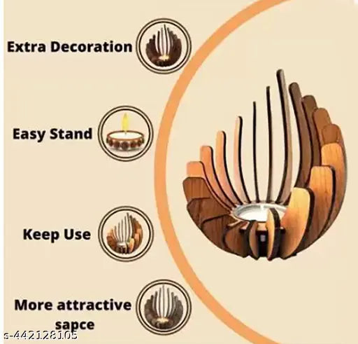 iMPACTGift Shadow Tealight Candle holder Wooden Decor Diya Stand Diwali Gifts Wood (Pack of 1) Table Diya