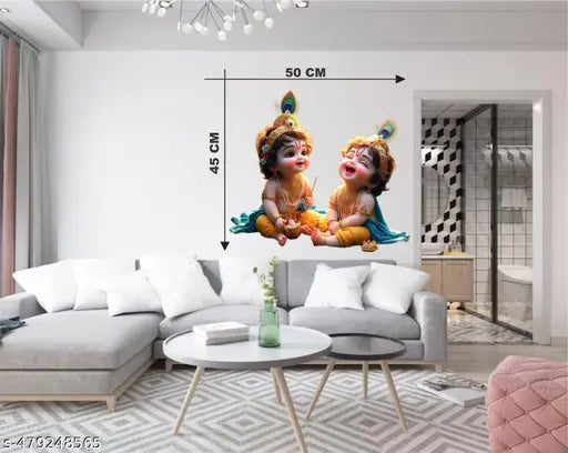 CRYSTALSIGN Beautiful Little Krishna Laughing Trendy Art For Home Decoration Self Adhesive Sticker  (Pack of 1), Size- Large