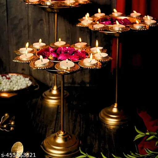 Urli Bowl Set of 3Pc Gold, Urli Bowl for Home Decor, Beautiful Diwali Decor Bowl with Stand for Home Decor, Pooja Room Decor (Pack of 3- Gold)