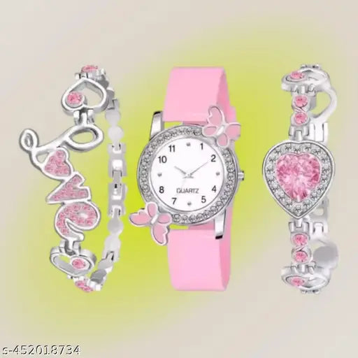 Lettest Fashionable Round Dial Analog Watch Combo For Girls/ Women