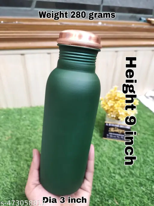 700ml Pure Copper 9'' Water Bottle For Drinking – 34 Oz – Ayurvedic Pure Green Copper Water Bottles For Drinking More Water - Leak Proof Heavy Duty Copper Vessel 100% Leak Proof, For Home, Office, Gym Gift 9 inches