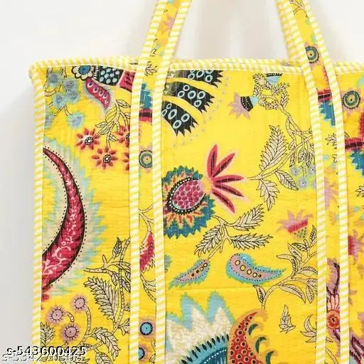 HomeBags, Luggage & Travel AccessoriesWomen BagsHandbagsFloral Cotton Quilted Hand Bag with Zip | 18x18 inch | Stylish & Durable Multi-Purpose Tote Bag