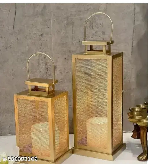 metal tealight lantern with multi colour glass panels,hanging candle holder for home& garden decor,lamp for living room ,bedroom,diwali &gifts set of 2 SWH-51