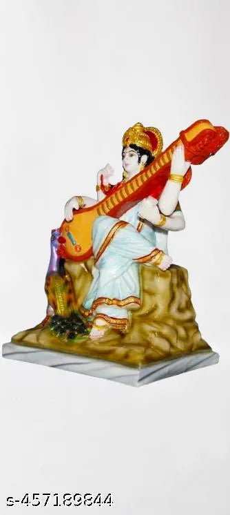 "Beautiful Saraswati Mata Idol for Home Temple | Marble Look Statue for Vasant Panchami, Navratri & Diwali Puja | Goddess of Wisdom & Knowledge"
