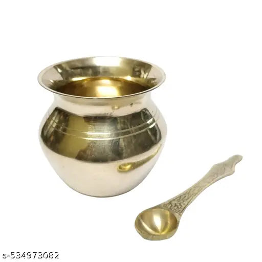 HARIDWAR TRENDS Brass Puja Kalash Brass Lota Pure Golden Brass Lota with spoon (golden) Kalash Lota for Festival Puja