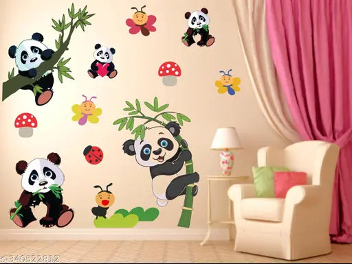 Beautiful Panda set Wall Sticker For Kids room  ( 136 cm x 130 cm )