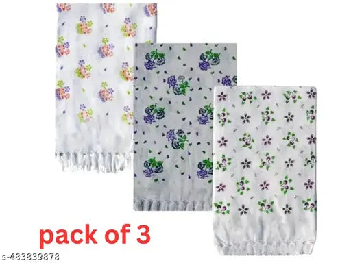 Pure Cotton Bath Towels Combo Pack of 3, Large size, 30 inches x 60 inches Quick Absorbency, White Printed Big Towels