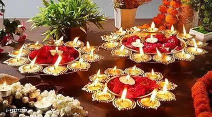 Diwali Diya Candle Holder Set, Decorative, Metallic