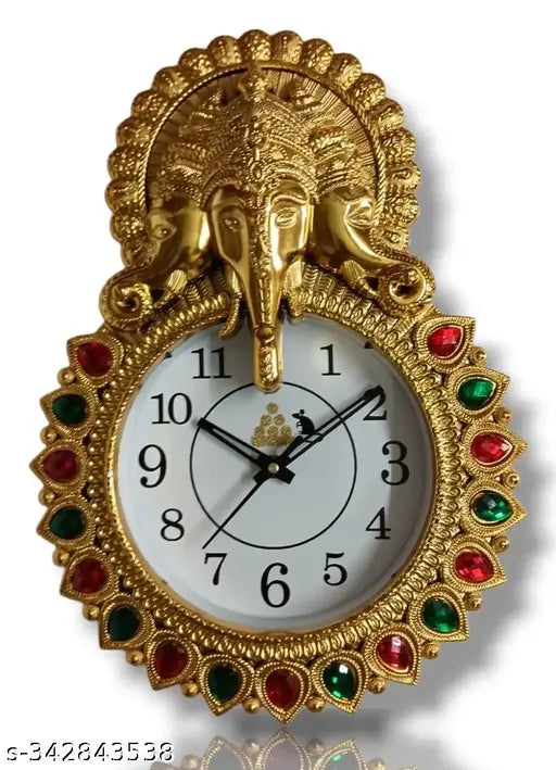 Ganesha golden Analog English Numbers Round White Dial Wall Clock for Decor