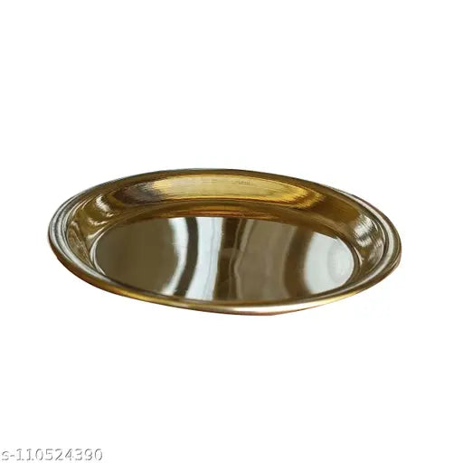 Craft World Plain Bhog Thali Prasad Plate(4 Pieces, Gold)