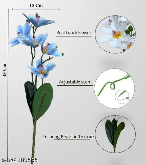 Indus Decor Artificial Magnolia Flower Stick, 45 cm Long, Real-Touch Blooms, Premium Faux Flowers for Home Decor, (Set of 2) (Blue)