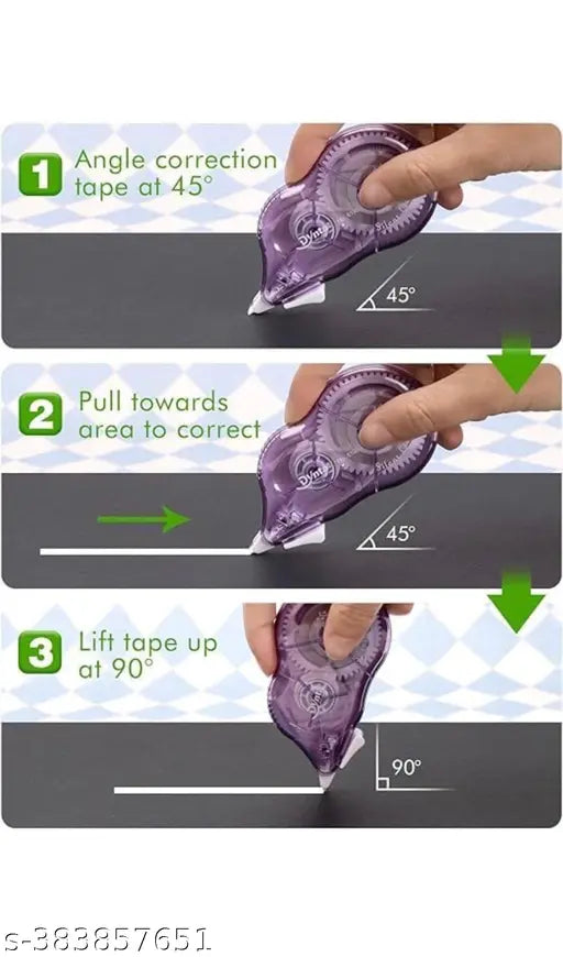 Smartsupply 3pcs Correction Tape -12 Meter X 5 MM, for Journal, Correction Pen, Whitener for Correction, Stationary Items, Correction Pen Tape (Any3 Random Color Sent)