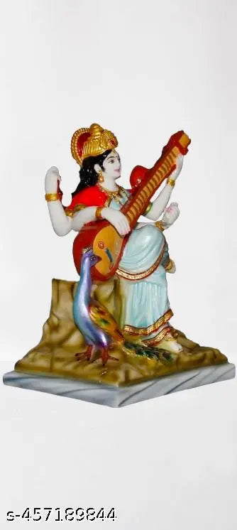 "Beautiful Saraswati Mata Idol for Home Temple | Marble Look Statue for Vasant Panchami, Navratri & Diwali Puja | Goddess of Wisdom & Knowledge"