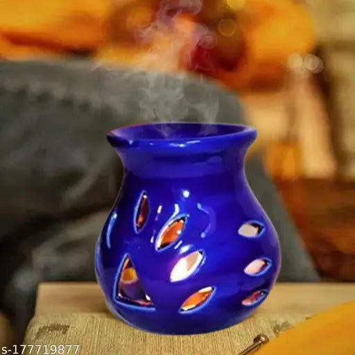 Home Delight Blue Ceramic 1 Tealight Candles Aroma Diffuser With 10ml Lavender Fragrance Oil Diffuser Set