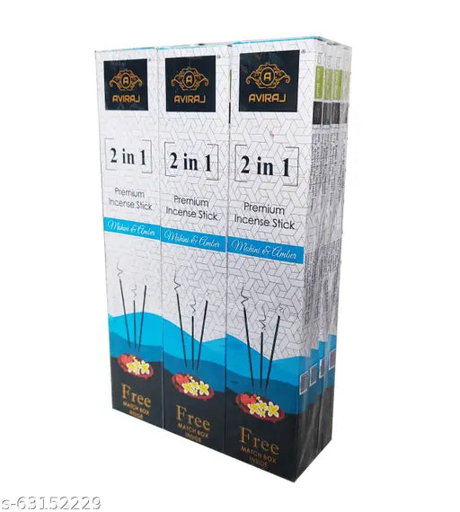 Aviraj Agarbatti Incense Sticks for Pooja Combo Pack of 12 Fragrance 2 - Amber , Mohini I I 100 Gm Each Box 2 in 1  I Puja I Dhup Batti I Dhoop Stick I 9 Inch Size I Natural Ingredients