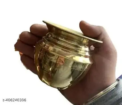 NAVYAKSH Brass Puja Kalasham/Kalash/Lota,Golden,(9cm/3.5INCH). WITH FREE HARIDWAR BRAHMKUND GANGAJALI (60ML)