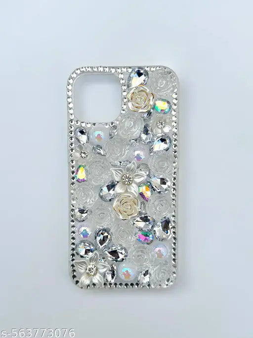 iPhone 13 New Luxury 3D Floral Crystal Case – White Rose & Pearl Design For luxury Girls and Women